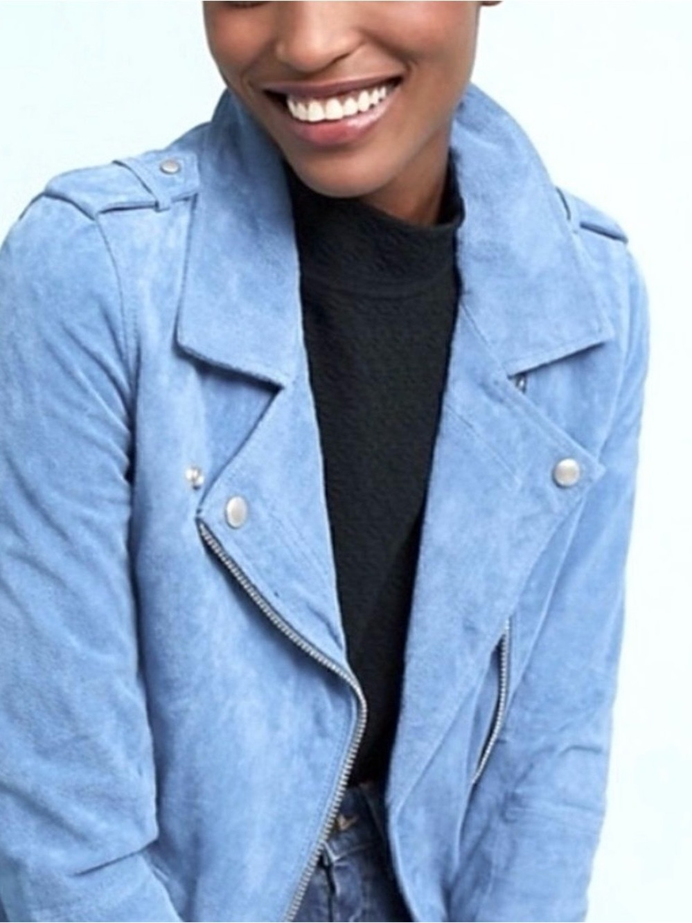 Light Blue Suede Blank NYC Moto Jacket